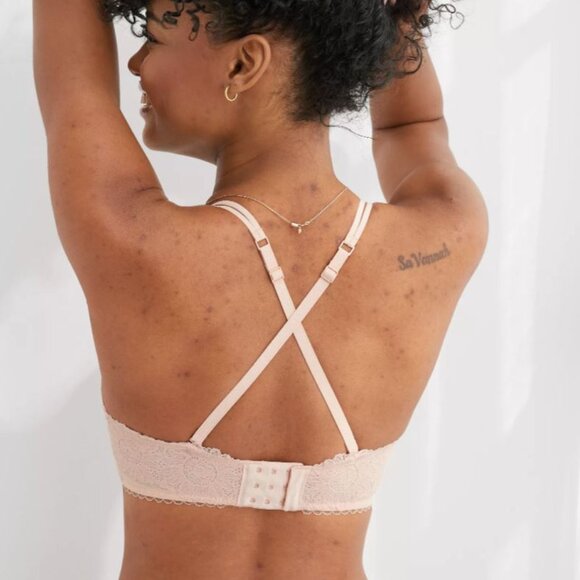 Aerie Pink Real Power Plunge Push Up Sunflower Lace Bra Size 36C - Picture 6 of 6